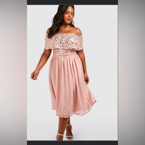 Pink sheer off the shoulder dress